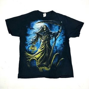 Death Is Here Grim Reaper Black Graphic T-Shirt